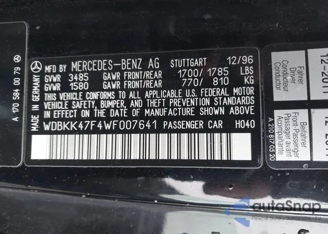 1998 Mercedes-Benz Slk 230 from USA, damaged, VIN WDBKK47F4WF007641